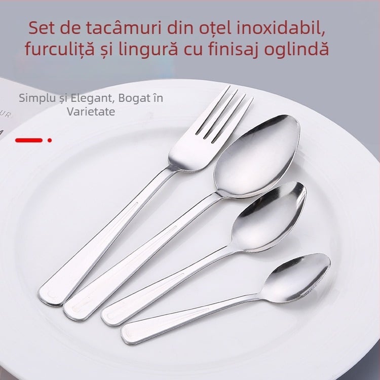 Set din oțel inoxidabil cu furculițe și linguri - lingură de desert, linguriță de cafea, lingură de supă, tacâmuri occidentale