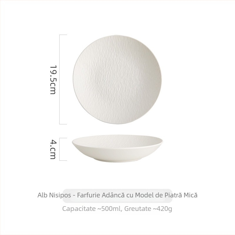 Farfurie de ceramică cu model de piatră, stil japonez, farfurie adâncă pentru supă, farfurie rotundă pentru uz casnic și în restaurante