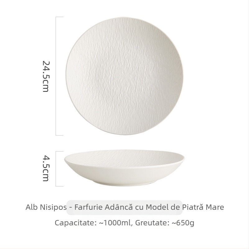 Farfurie de ceramică cu model de piatră, stil japonez, farfurie adâncă pentru supă, farfurie rotundă pentru uz casnic și în restaurante