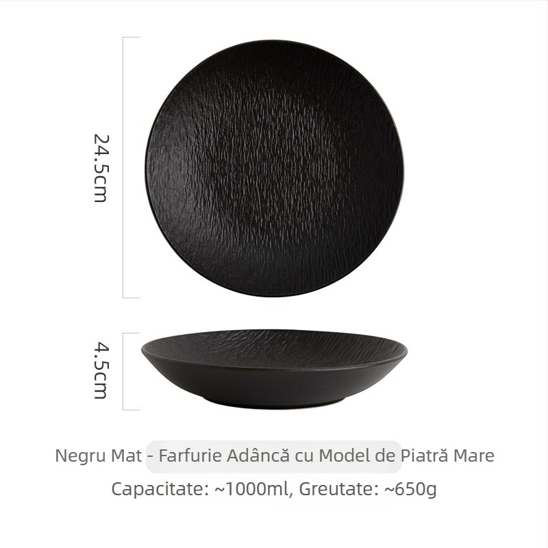 Farfurie de ceramică cu model de piatră, stil japonez, farfurie adâncă pentru supă, farfurie rotundă pentru uz casnic și în restaurante