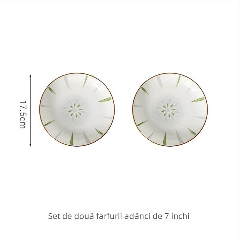 Farfurie de porțelan cu culoare sub glazură, model în dungi, design modern minimalist, farfurie rotundă adâncă pentru servire, diametrul 11–12 cm