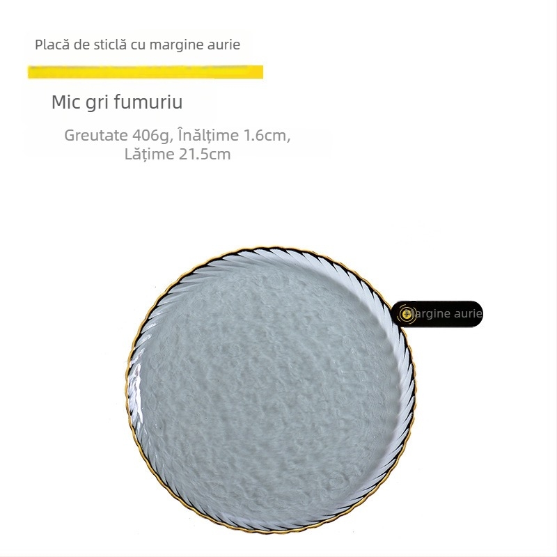Platou pentru fructe din sticlă, margine aurie, stil nordic, platou creativ pentru fructe, salate și steak, pentru uz casnic