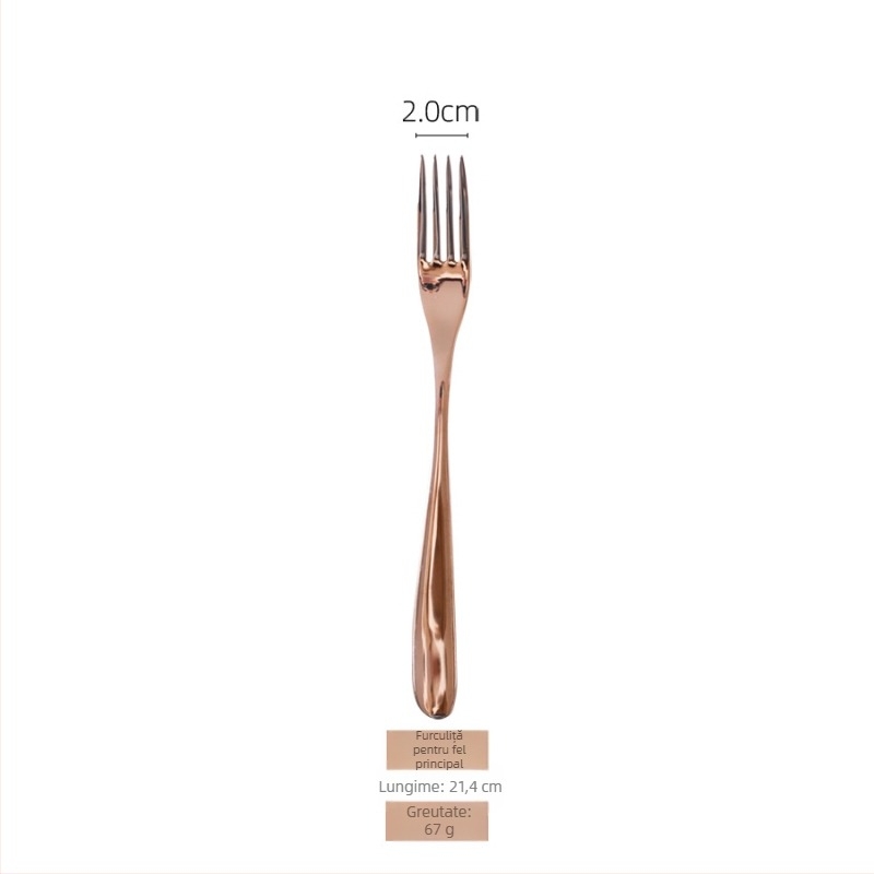 Set de tacâmuri din oțel inoxidabil 304, aur roz, patru piese: cuțit de steak, furculiță, lingură și linguriță, stil franțuzesc