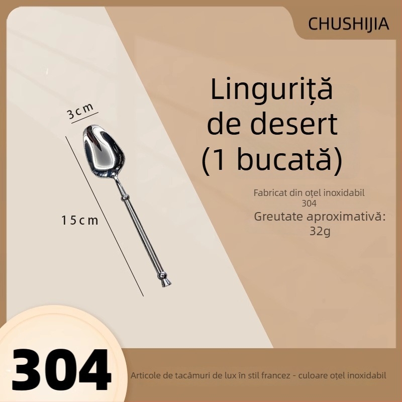 Set de tacâmuri occidentale din oțel inoxidabil 304, cuțit pentru friptură, furculiță, lingură și linguriță de desert