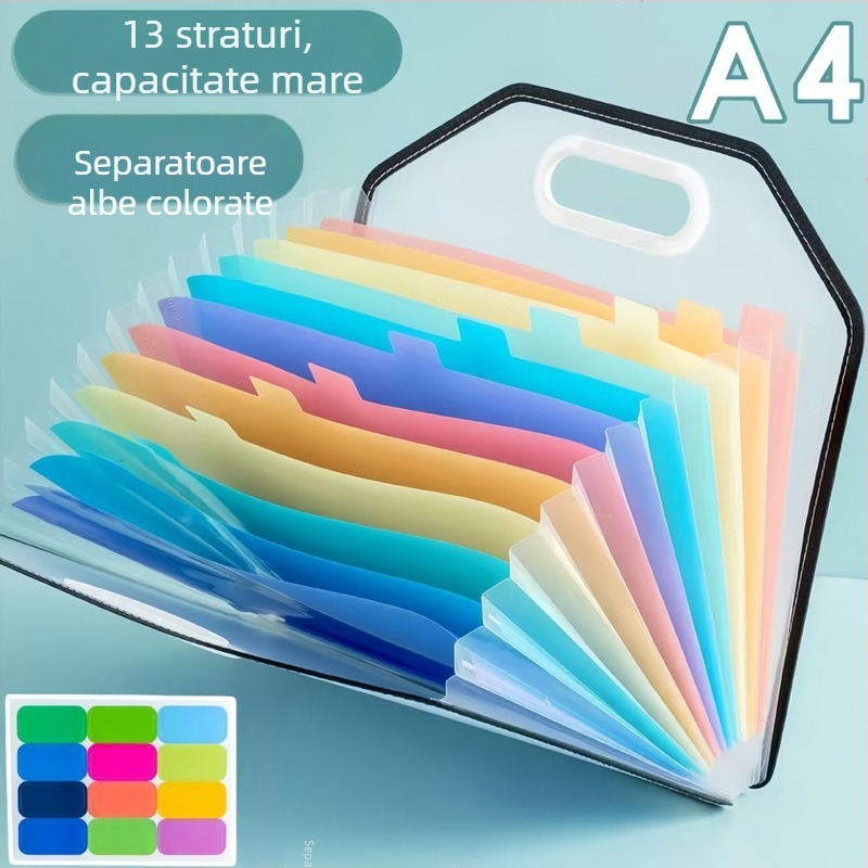 Organizator acordeon A4, cu 13 buzunare, pentru documente școlare și materii