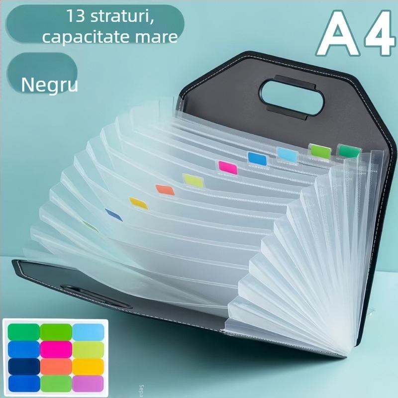 Organizator acordeon A4, cu 13 buzunare, pentru documente școlare și materii