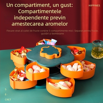 Tava rotativă pentru fructe, cu mai multe niveluri, în formă de petale, pentru sufragerie – organizator de gustări cu spații multiple, stil lux lejer