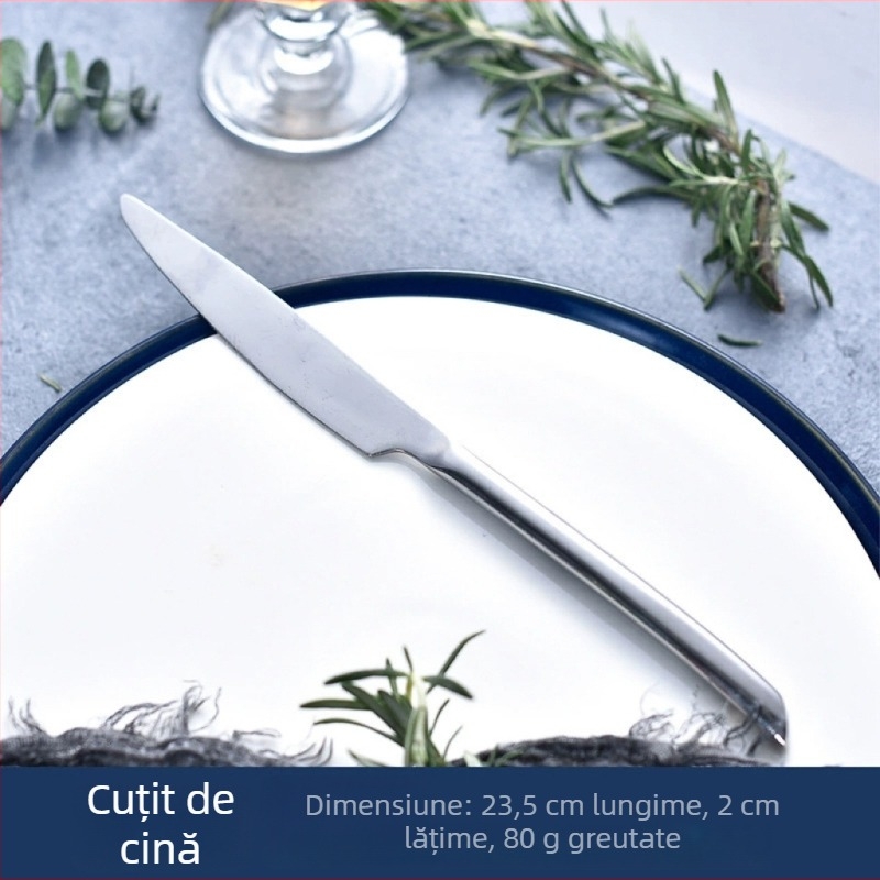 Set tacâmuri din oțel inoxidabil: cuțit pentru steak, furculițe, furculă pentru fructe, lingură de cafea și lingură de desert – design modern minimalist