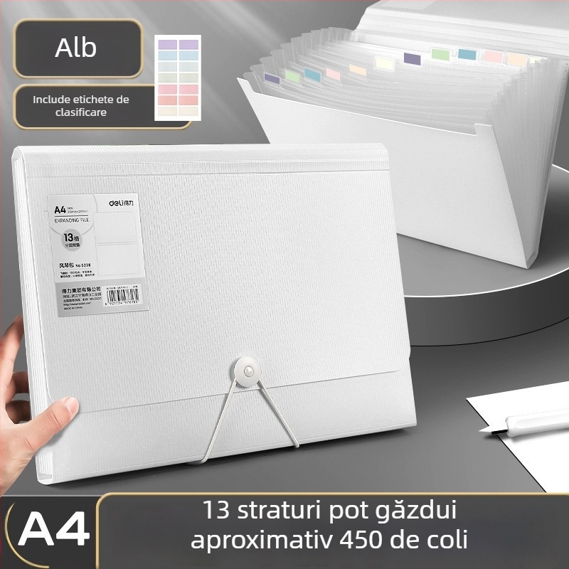 Dosar acordeon 5238 cu 13 compartimente pentru documente A4, organizator pentru lucrări de examen