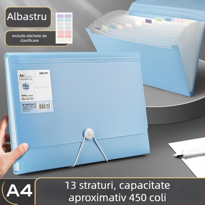 Dosar acordeon 5238 cu 13 compartimente pentru documente A4, organizator pentru lucrări de examen