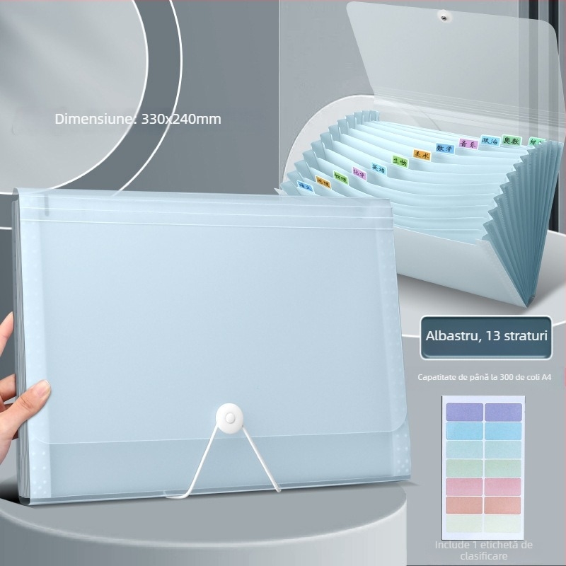Dosar acordeon 5238 cu 13 compartimente pentru documente A4, organizator pentru lucrări de examen