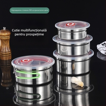Cutie pentru alimente din oțel inoxidabil 304, capac din silicon etanș, formă rotundă, 800-1000 ml, pentru depozitare în frigider