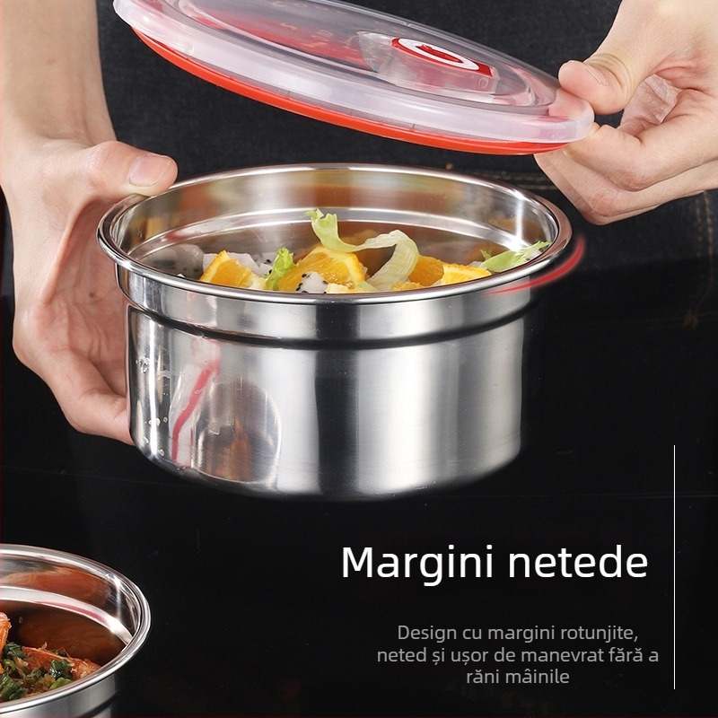 Cutie pentru alimente din oțel inoxidabil 304, capac din silicon etanș, formă rotundă, 800-1000 ml, pentru depozitare în frigider