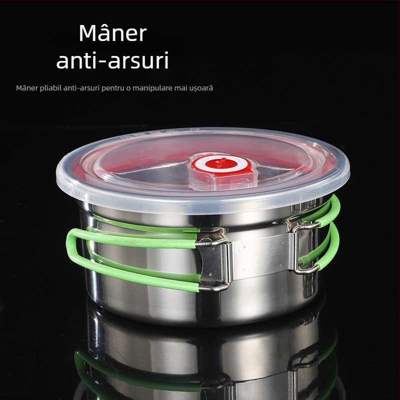 Cutie pentru alimente din oțel inoxidabil 304, capac din silicon etanș, formă rotundă, 800-1000 ml, pentru depozitare în frigider
