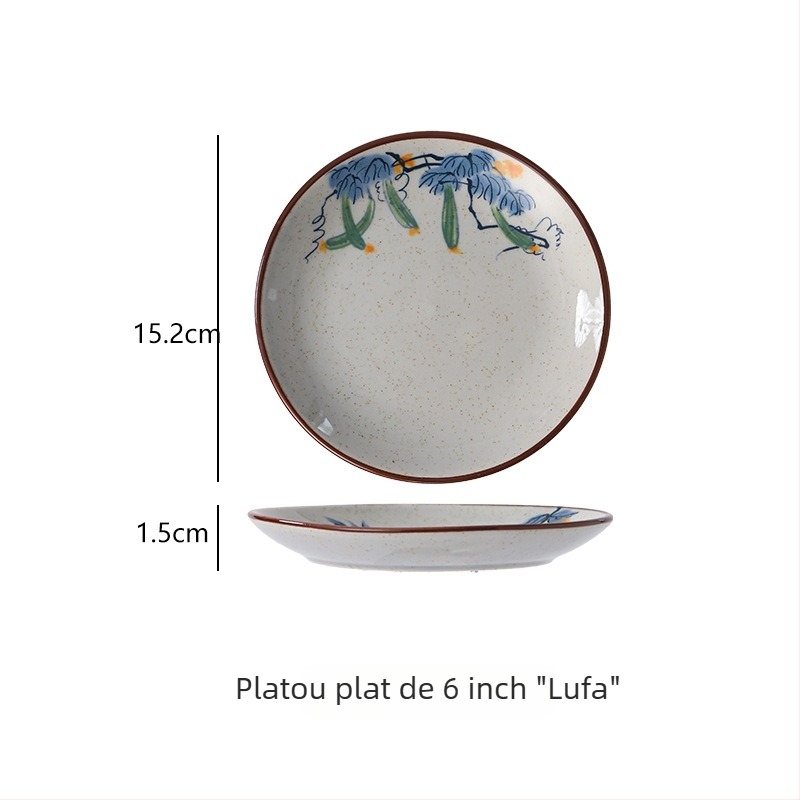 Farfurie ceramică cu glazură subglazurată, stil retro, platou rotund pentru prăjituri, gustări, ceai de după-amiază și fructe uscate