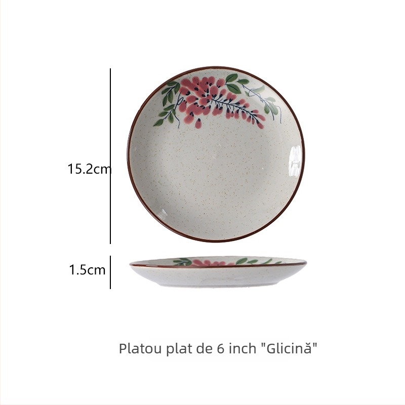 Farfurie ceramică cu glazură subglazurată, stil retro, platou rotund pentru prăjituri, gustări, ceai de după-amiază și fructe uscate