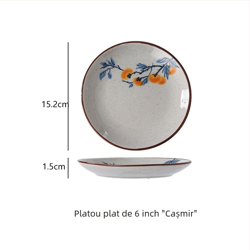 Farfurie ceramică cu glazură subglazurată, stil retro, platou rotund pentru prăjituri, gustări, ceai de după-amiază și fructe uscate