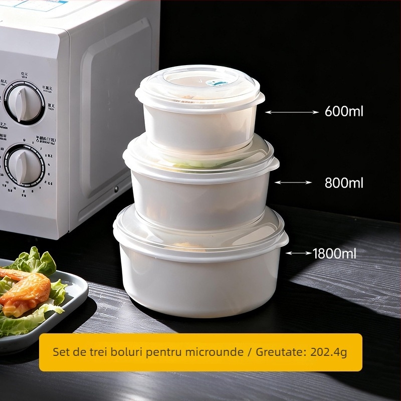 Vas pentru microunde, cu capac, pentru păstrarea alimentelor proaspete; potrivit pentru feluri calde, orez și chifle aburite