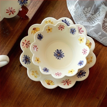 Farfurie ceramică în stil coreean, cu dantelă florală, pentru deserturi, prăjituri, mic dejun și fructe