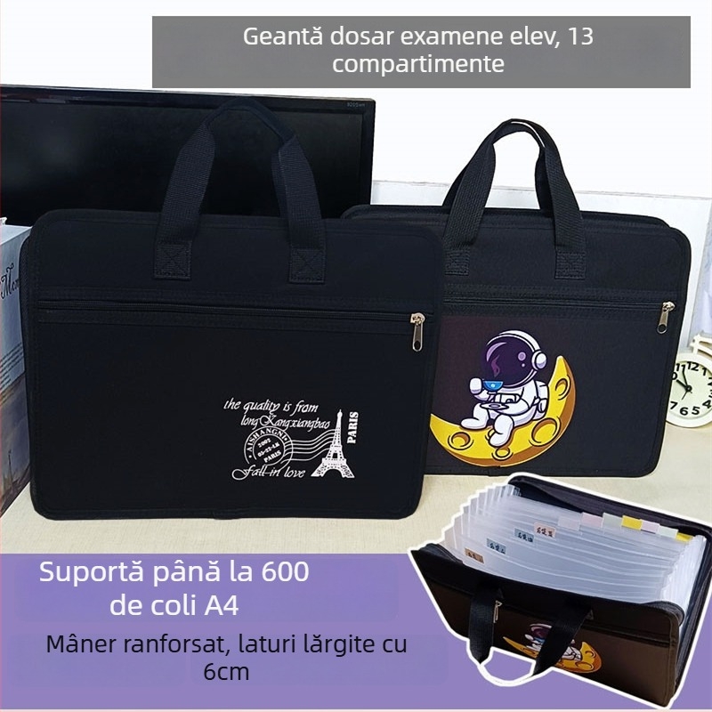 Dosar acordeon A4 cu mai multe compartimente, impermeabil, cu fermoar, pentru elevi, design desen animat, model personalizabil