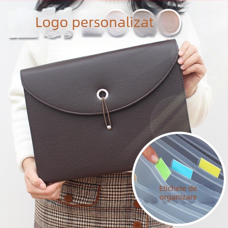 Organizator din piele pentru dosare, tip acordeon, compartimente multiple, capacitate mare, pentru afaceri