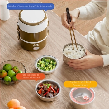 Cutie electrică de prânz încălzită pentru birou – încălzește mesele, aburi orezul, multifuncțională, capacitate 2 L.