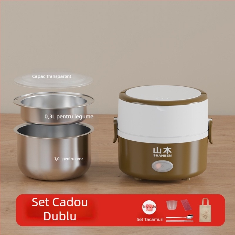 Cutie electrică de prânz încălzită pentru birou – încălzește mesele, aburi orezul, multifuncțională, capacitate 2 L.