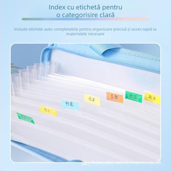 Dosar A4 tip acordeon cu fermoar, geantă de documente de birou, 13 compartimente, spațiu mare pentru depozitarea lucrărilor de test, papetărie