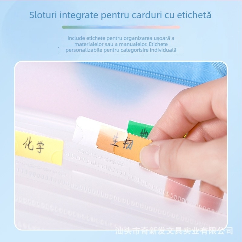 Dosar A4 tip acordeon cu fermoar, geantă de documente de birou, 13 compartimente, spațiu mare pentru depozitarea lucrărilor de test, papetărie