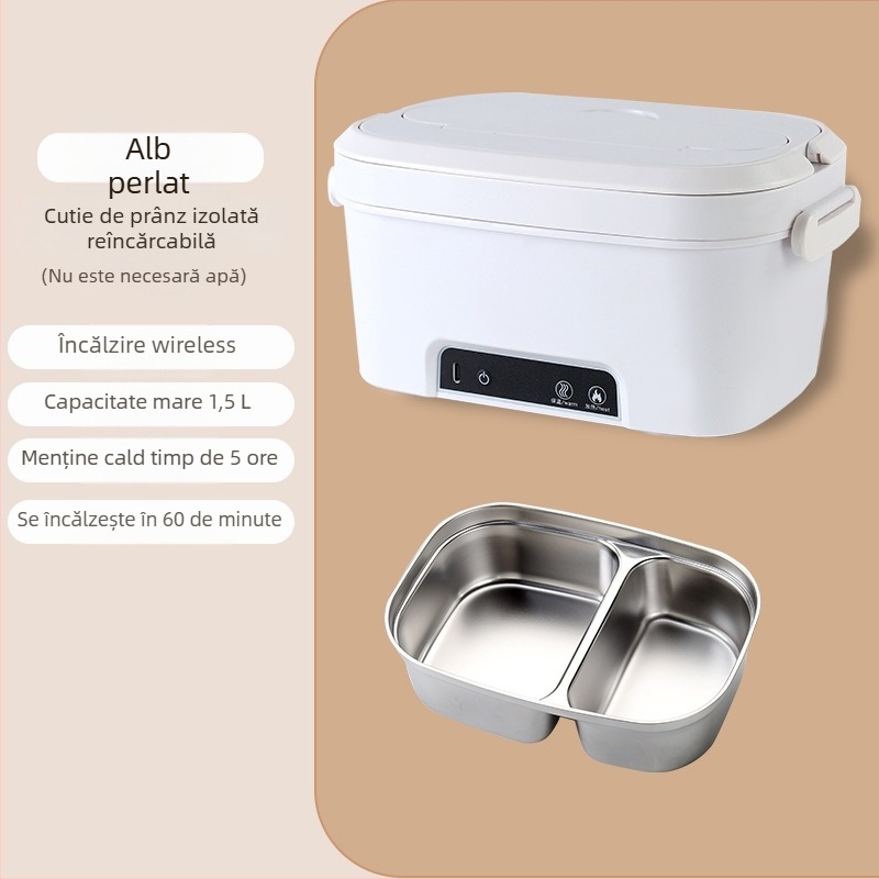 Cutie electrică pentru prânz izolată, reîncărcabilă, încălzire wireless, fără apă, capacitate mare, portabilă