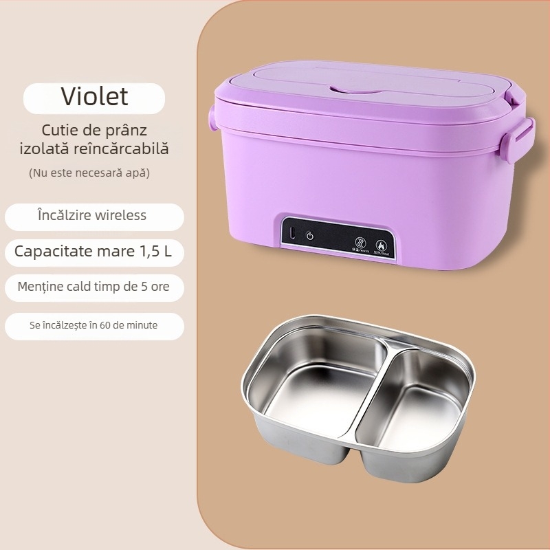 Cutie electrică pentru prânz izolată, reîncărcabilă, încălzire wireless, fără apă, capacitate mare, portabilă