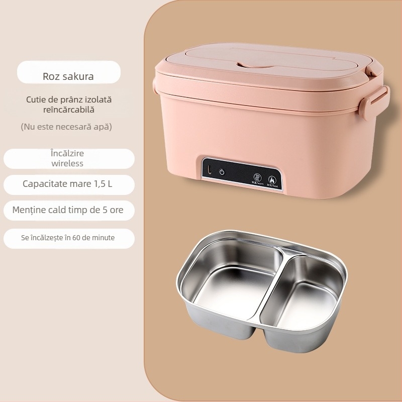 Cutie electrică pentru prânz izolată, reîncărcabilă, încălzire wireless, fără apă, capacitate mare, portabilă