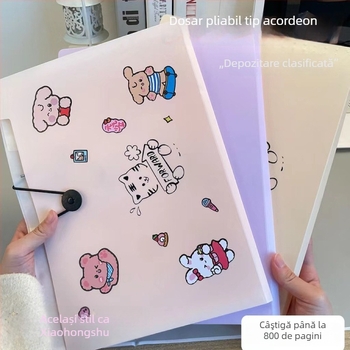 Baili dosar A4 tip acordeon cu 5/8 compartimente, organizator pentru documente și lucrări ale elevilor, design simplu, capacitate mare, cu logo