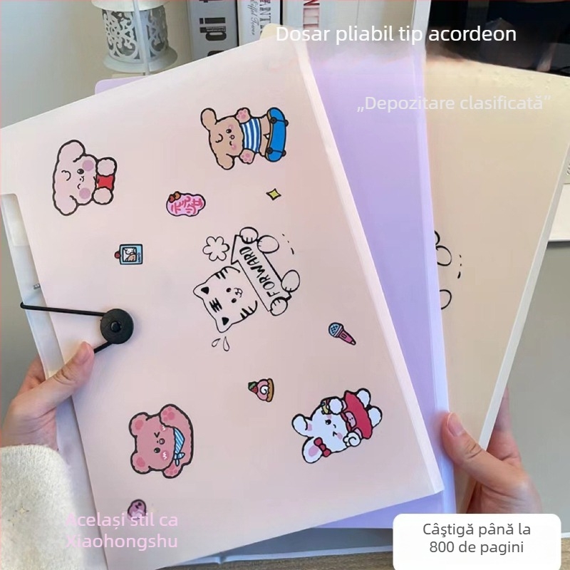 Baili dosar A4 tip acordeon cu 5/8 compartimente, organizator pentru documente și lucrări ale elevilor, design simplu, capacitate mare, cu logo
