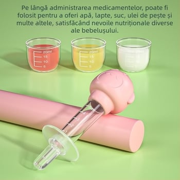 Siringă pentru administrarea medicamentelor bebelușilor, cu design de apăsare manual și dozator de apă, protecție împotriva înecului