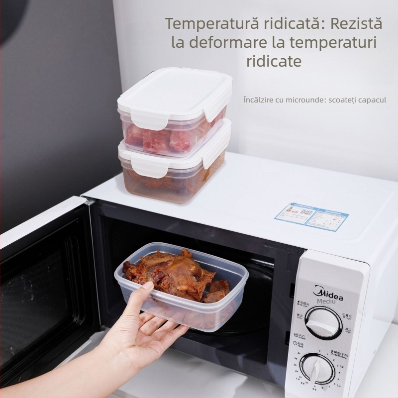 Cutie alimentară certificat FCM, cutie prânz dreptunghiulară din plastic, compatibilă cu microundele, 800–1000 ml, compartiment unic, culoare solidă