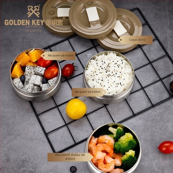 Golden Key cutie de prânz izolată din oțel inoxidabil 304, cu design multistrat, portabilă pentru o singură persoană, ideală pentru studenți