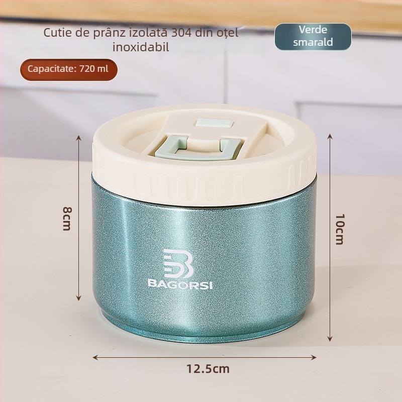 Yihua Kitchenware 304 oțel inoxidabil, cutie izolată pentru prânz cu recipient pentru supă, recipient termic portabil, 712 ml, design modern minimalist