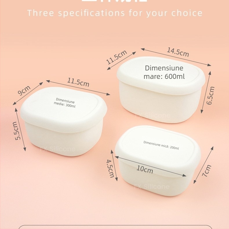 Cutie de prânz din silicon, compatibilă cu microundele, Bento pătrat, stivuibilă, pentru hrănire a bebelușilor, recipient de păstrare a prospețimii