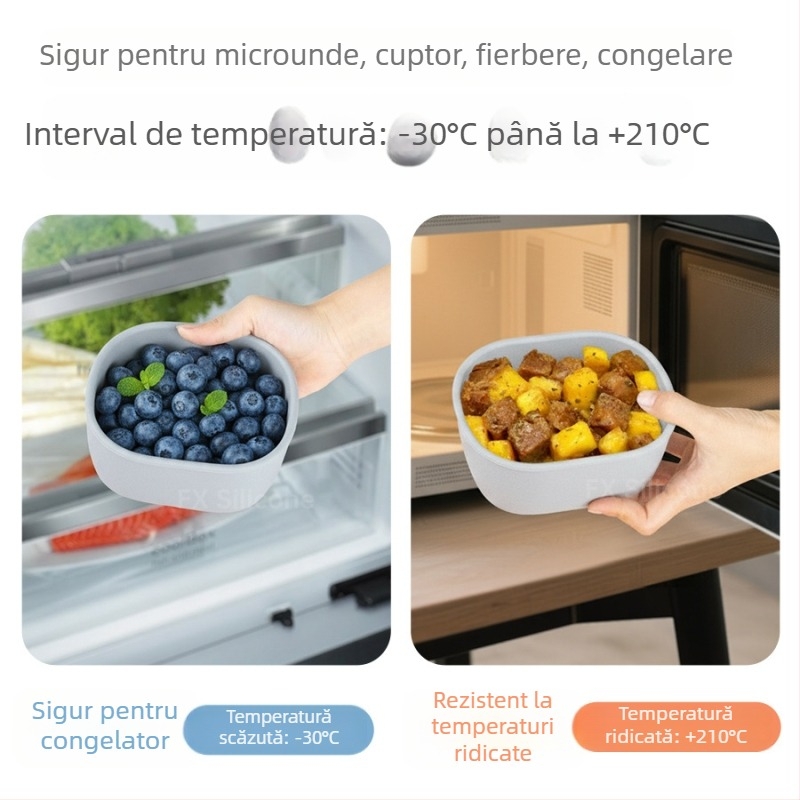 Cutie de prânz din silicon, compatibilă cu microundele, Bento pătrat, stivuibilă, pentru hrănire a bebelușilor, recipient de păstrare a prospețimii