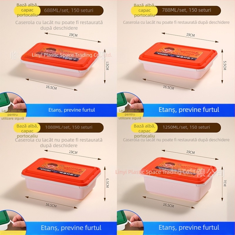 Sanwei cutie de unică folosință cu încuietoare anti-furt pentru livrare, capac etanș, bol dreptunghiular și bol rotund pentru tăiței de orez și malatang