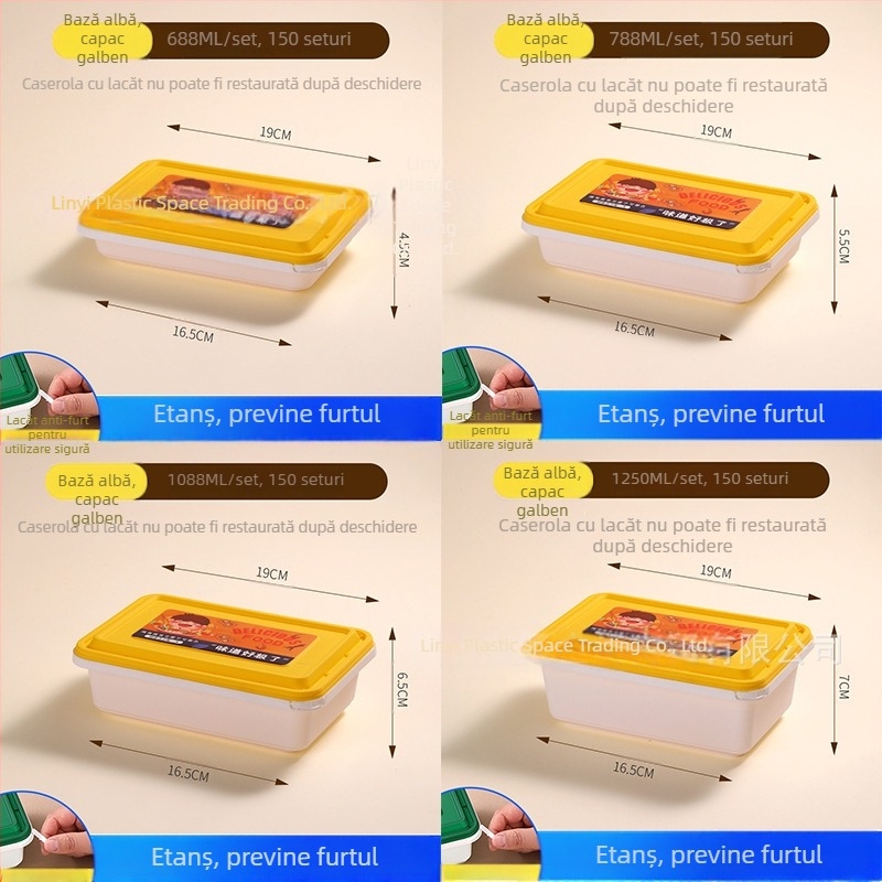 Sanwei cutie de unică folosință cu încuietoare anti-furt pentru livrare, capac etanș, bol dreptunghiular și bol rotund pentru tăiței de orez și malatang
