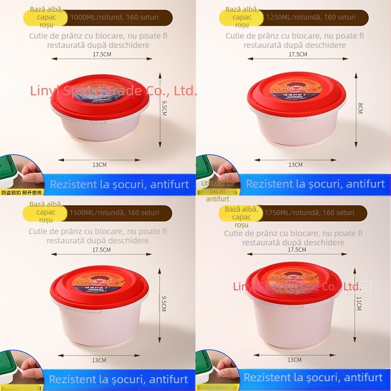 Sanwei cutie de unică folosință cu încuietoare anti-furt pentru livrare, capac etanș, bol dreptunghiular și bol rotund pentru tăiței de orez și malatang