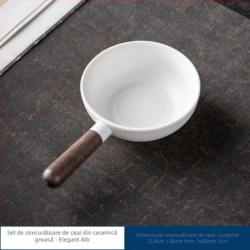 Filtru de ceai cu mâner din ebonie și filtru integrat, separator ceramic pentru ceai