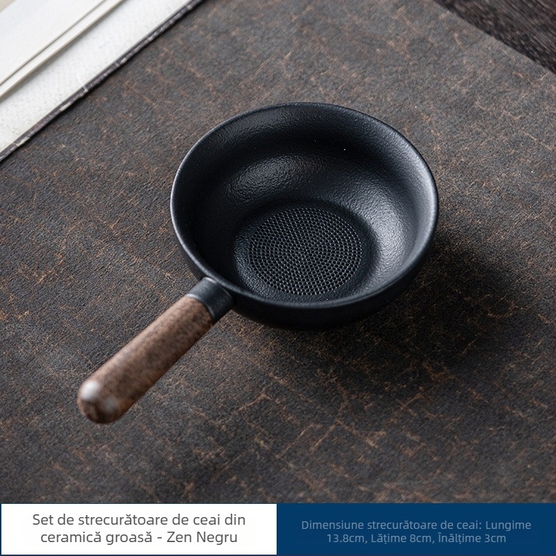 Filtru de ceai cu mâner din ebonie și filtru integrat, separator ceramic pentru ceai