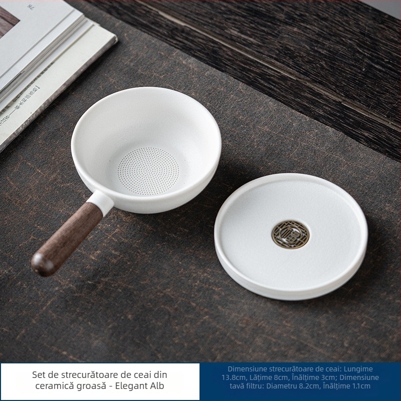 Filtru de ceai cu mâner din ebonie și filtru integrat, separator ceramic pentru ceai
