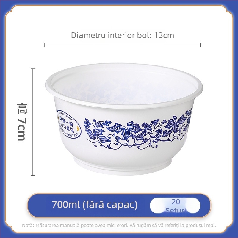 Meiya cutie de prânz de unică folosință, groasă, etanșă, rotundă, porțelan albastru‑alb, alimentară, pentru casă, picnic și takeout, pentru supă și terci