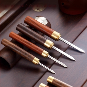 Set de cinci piese pentru ceremonia ceaiului din lemn de abanos, accesorii Kung Fu pentru ceai: lingură de ceai, ac, clips, perie, furculiță pentru ceașcă