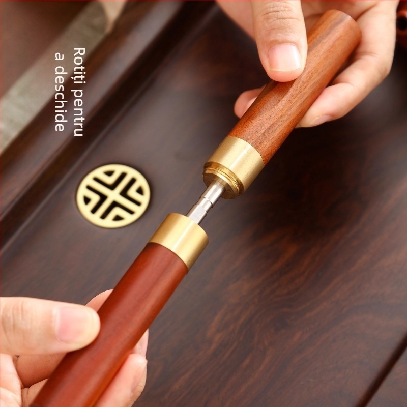 Set de cinci piese pentru ceremonia ceaiului din lemn de abanos, accesorii Kung Fu pentru ceai: lingură de ceai, ac, clips, perie, furculiță pentru ceașcă