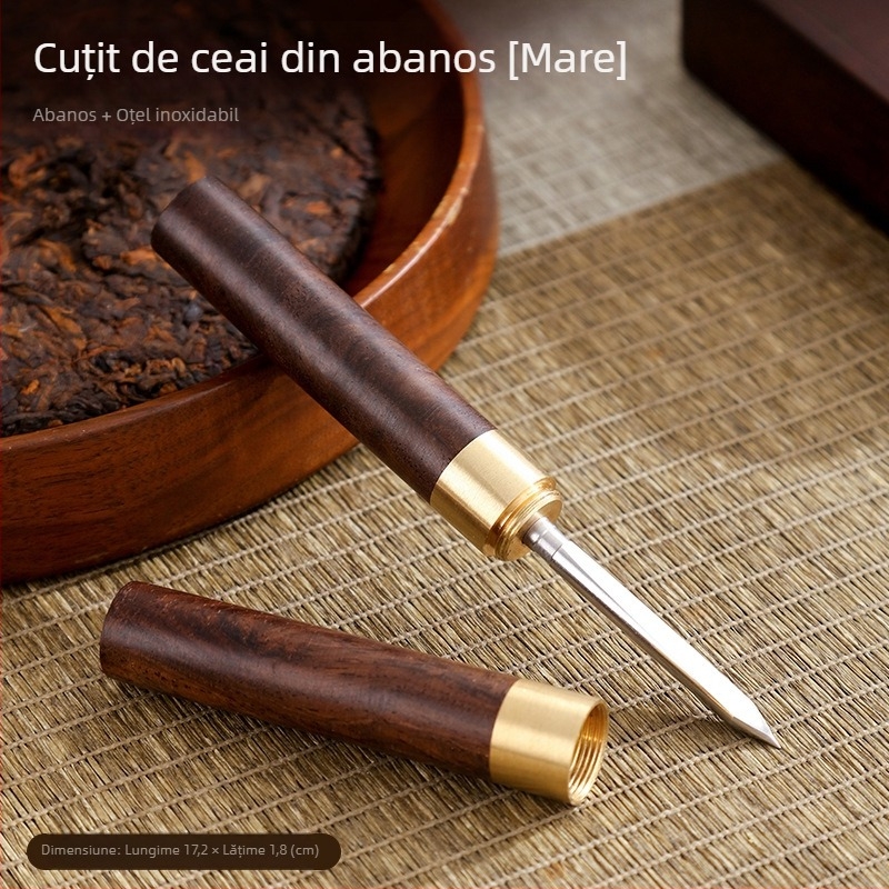 Set de cinci piese pentru ceremonia ceaiului din lemn de abanos, accesorii Kung Fu pentru ceai: lingură de ceai, ac, clips, perie, furculiță pentru ceașcă
